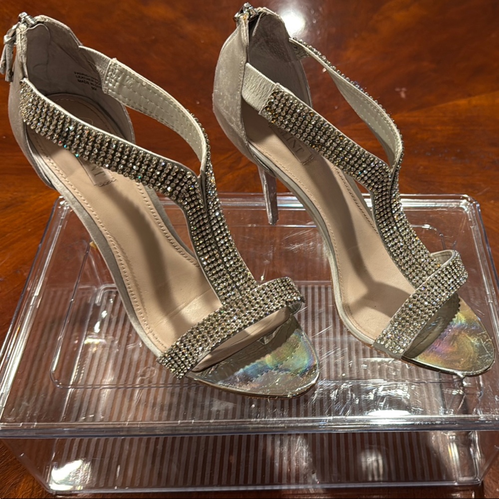 Glint Silver Stiletto Heels with Rhinestone Embellishments